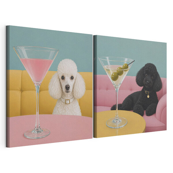 Stampa su tela modulare Cane seduto a un tavolo con un bicchiere da martini (COD: m30553) Stampa su tela modulare Stampa su tela modulare Cane seduto a un tavolo con un bicchiere da martini (COD: m30553)