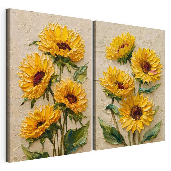 Girasoli dai colori vivaci in piena fioritura Stampa su tela modulare Girasoli dai colori vivaci in piena fioritura