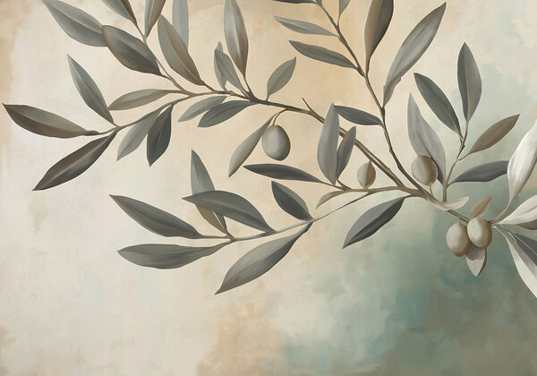 Painting of a branch with leaves and fruits