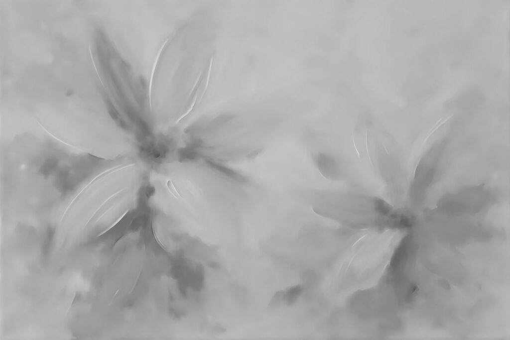 Grey and white image of flowers