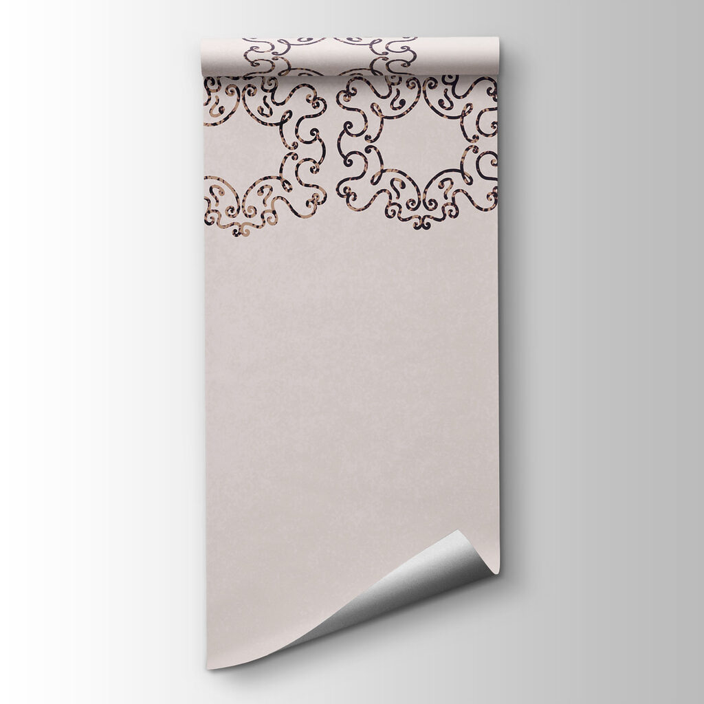 White background with many small black and red designs