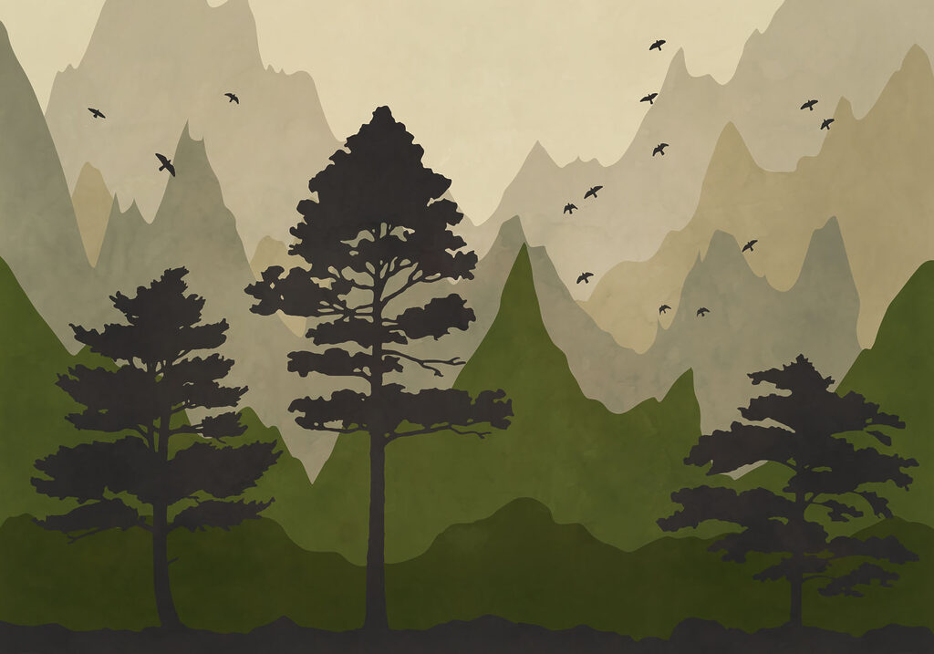 Painting of trees and mountains Painting of trees and mountains