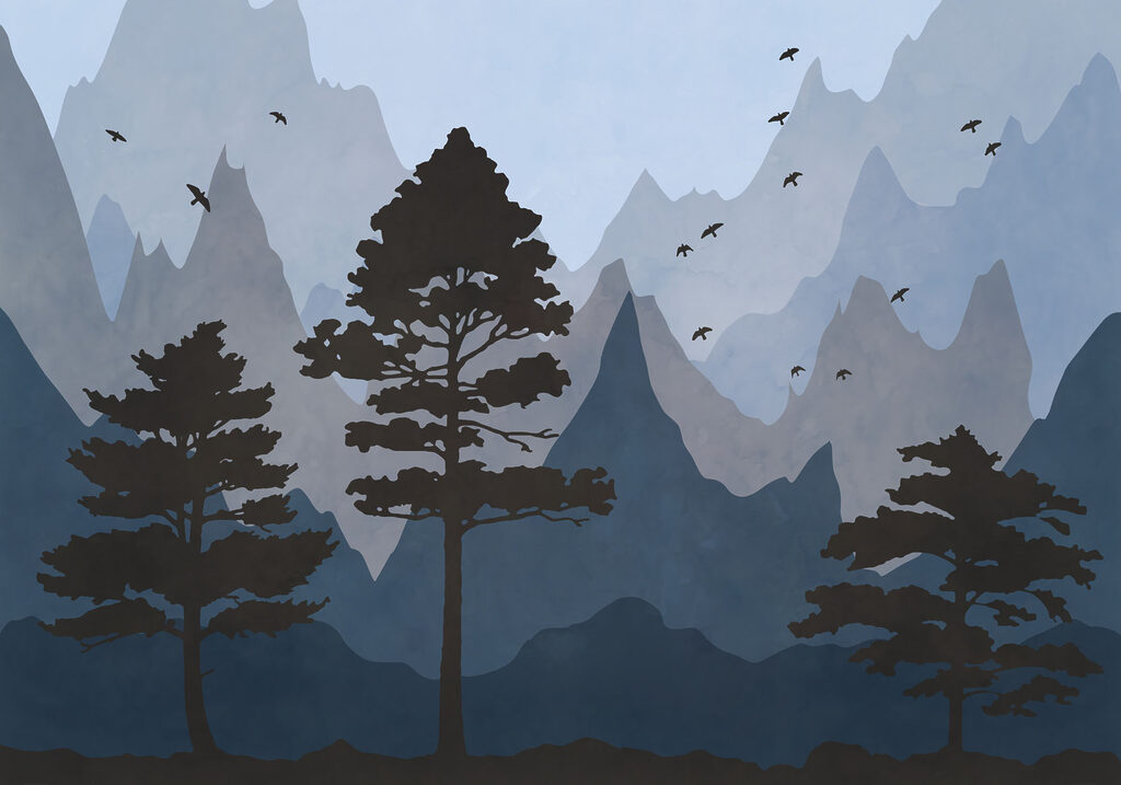 Painting of mountains and trees Painting of mountains and trees