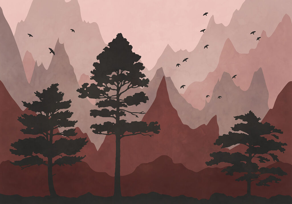 Painting of mountains and trees