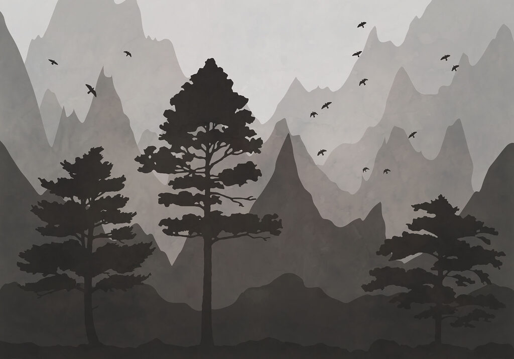 Landscape with mountains and trees Landscape with mountains and trees
