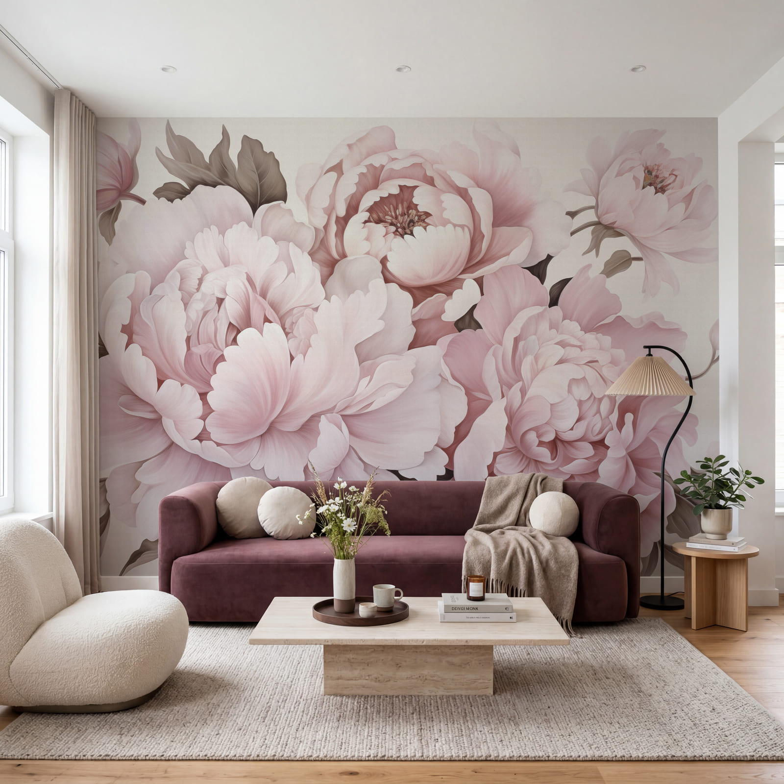 Peonie rosa tenue in piena fioritura