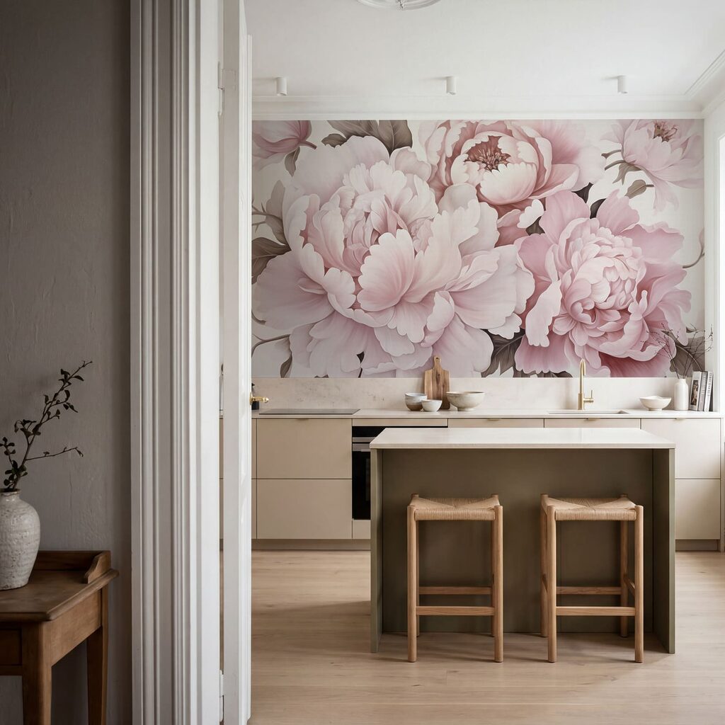 Peonie rosa tenue in piena fioritura