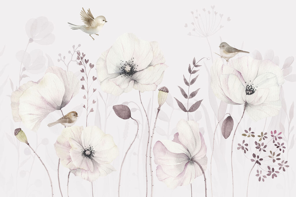 Painting of flowers and birds