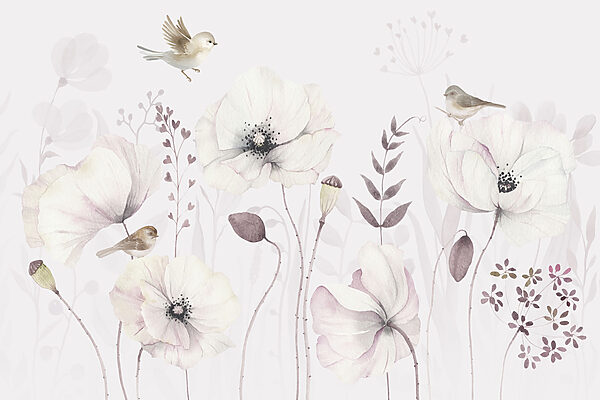 Painting of flowers and birds