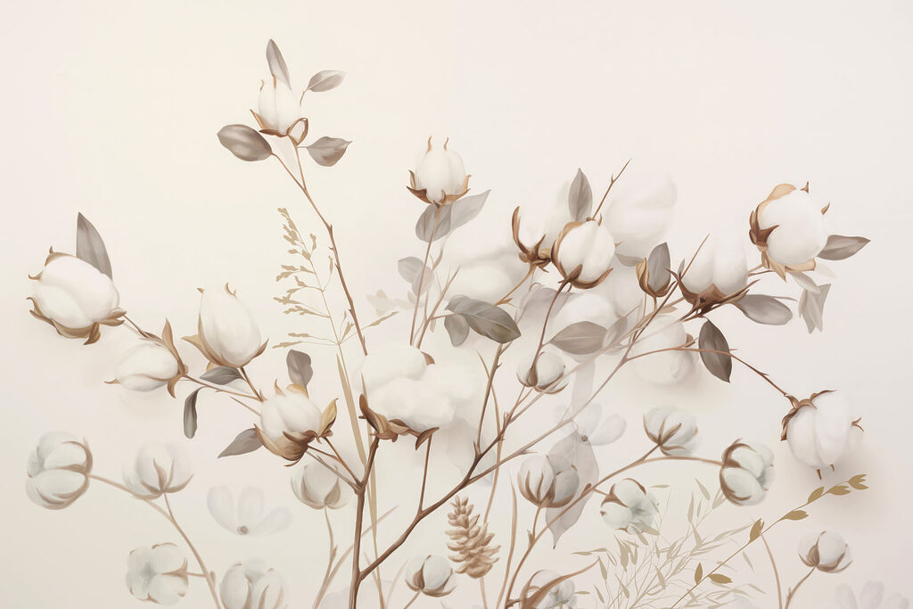 Delicate cotton blooms in soft tones
