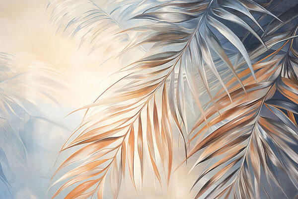 Soft colors dance through palm leaves Soft colors dance through palm leaves