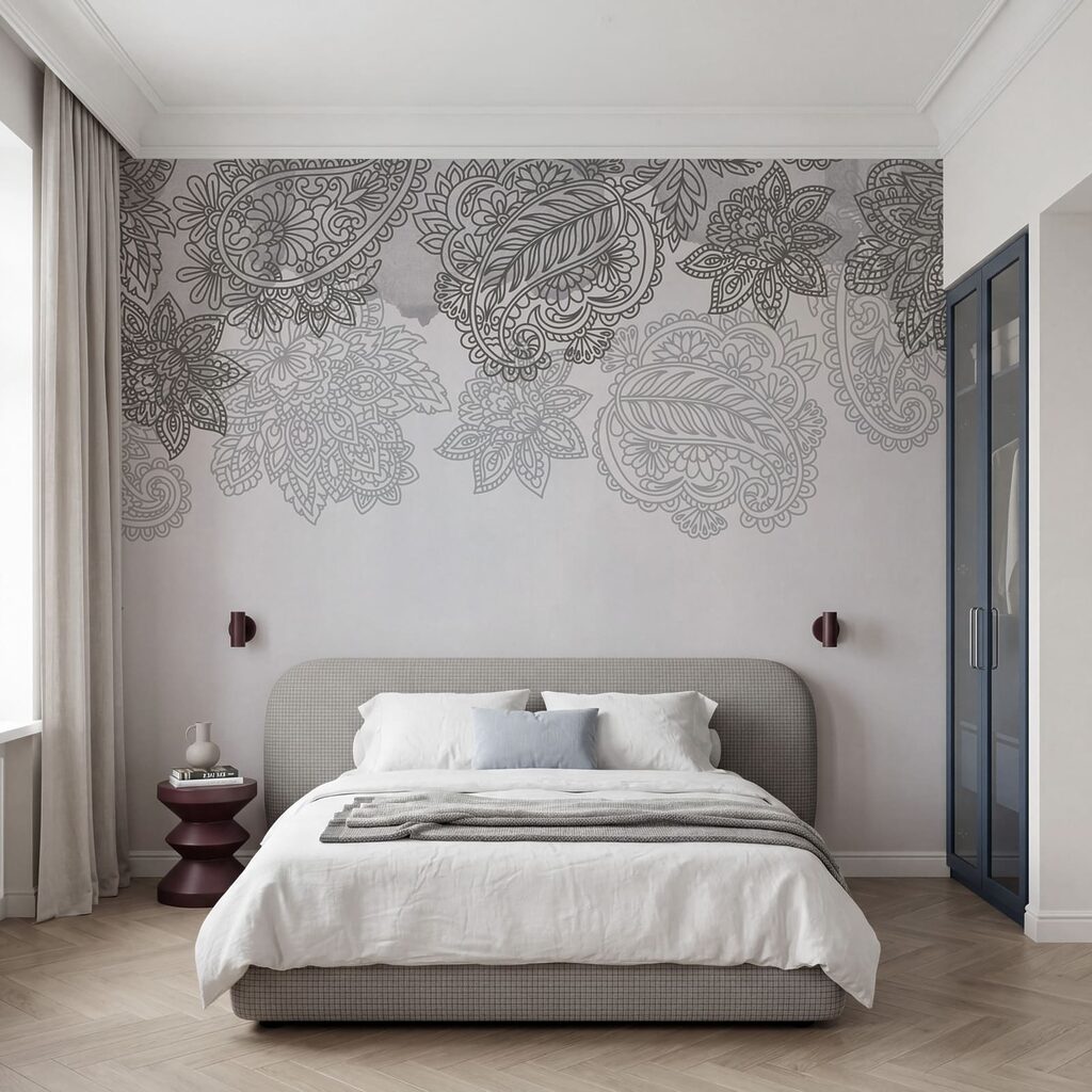 Sfondo grigio e bianco con motivo paisley Sfondo grigio e bianco con motivo paisley