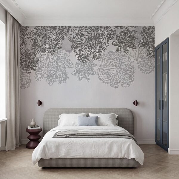 Sfondo grigio e bianco con motivo paisley Sfondo grigio e bianco con motivo paisley