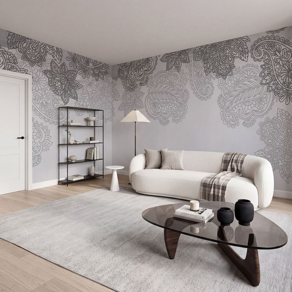 Sfondo grigio e bianco con motivo paisley Sfondo grigio e bianco con motivo paisley