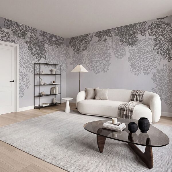 Sfondo grigio e bianco con motivo paisley Sfondo grigio e bianco con motivo paisley