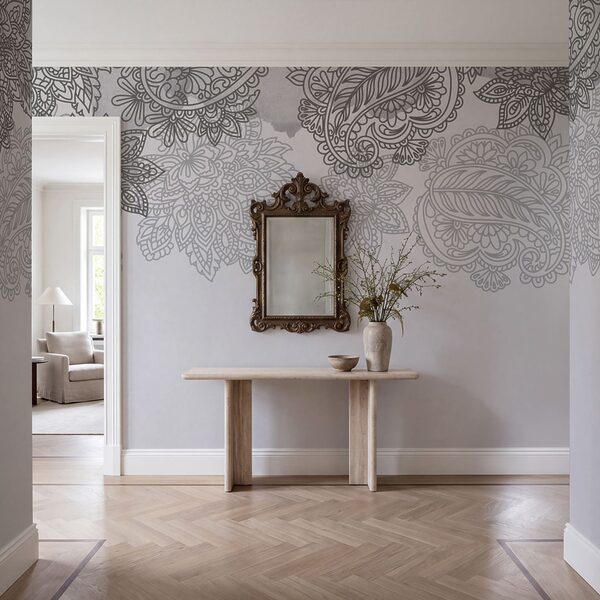 Sfondo grigio e bianco con motivo paisley Sfondo grigio e bianco con motivo paisley