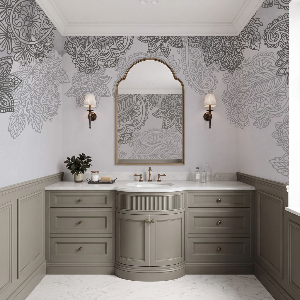 Sfondo grigio e bianco con motivo paisley Sfondo grigio e bianco con motivo paisley