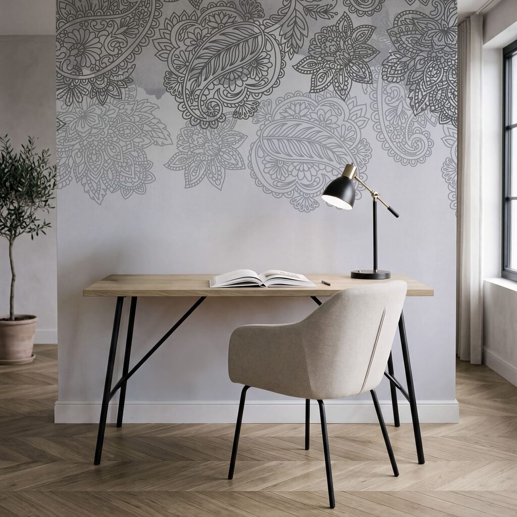 Sfondo grigio e bianco con motivo paisley Sfondo grigio e bianco con motivo paisley