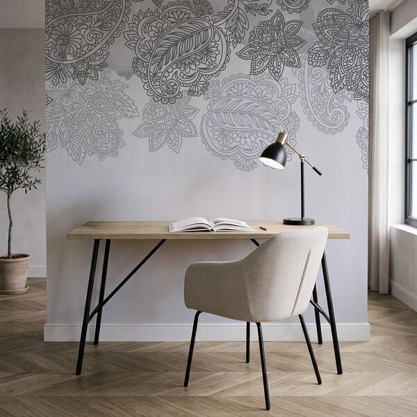 Sfondo grigio e bianco con motivo paisley Sfondo grigio e bianco con motivo paisley