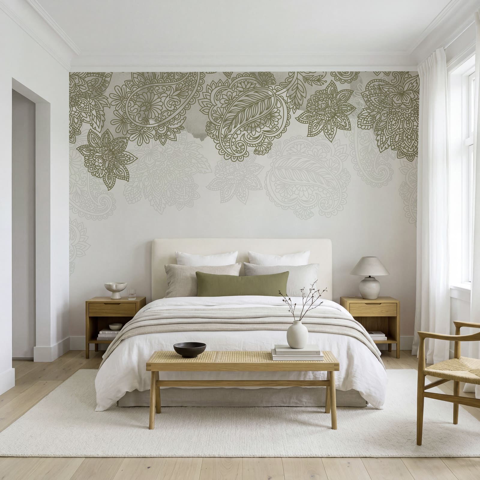 Sfondo bianco con un motivo di foglie e fiori Sfondo bianco con un motivo di foglie e fiori