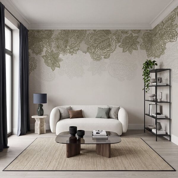 Sfondo bianco con un motivo di foglie e fiori Sfondo bianco con un motivo di foglie e fiori
