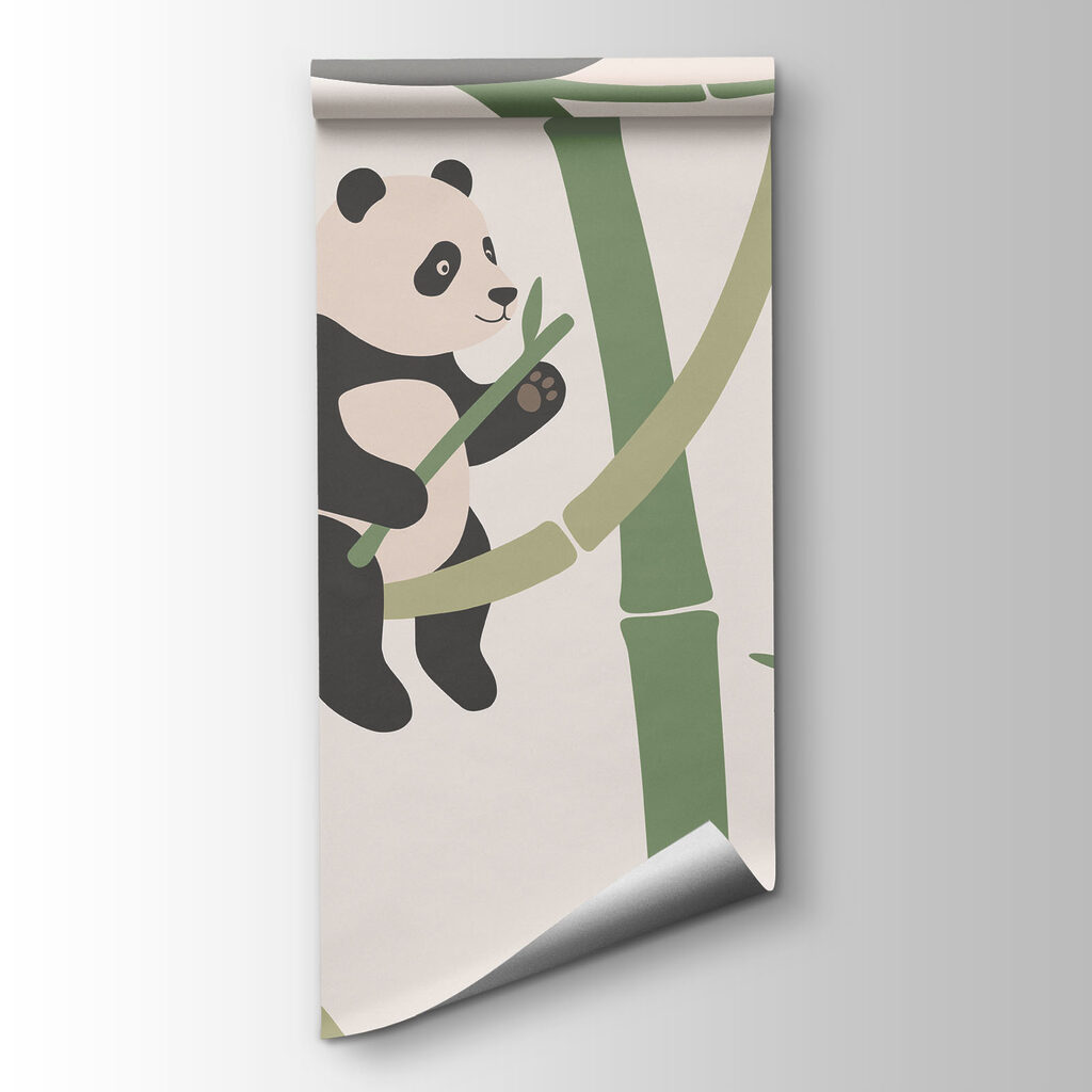 Group of pandas on bamboo