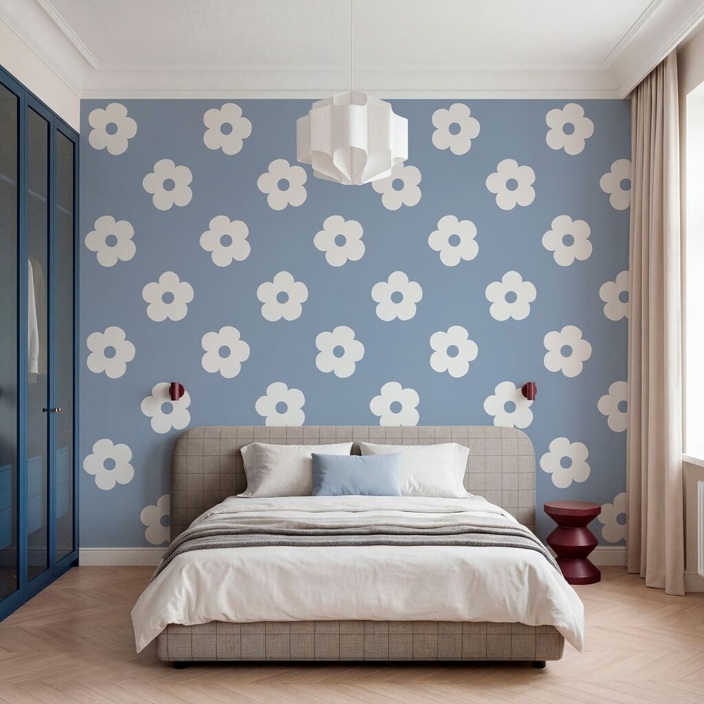 Motivo di fiori bianchi su sfondo blu