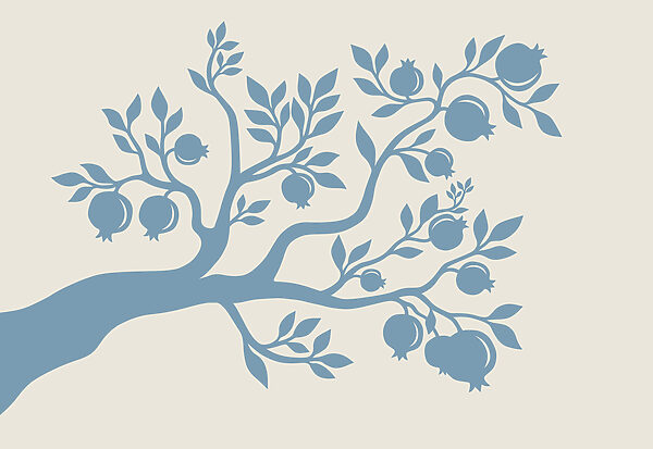 Blue tree with leaves and fruits