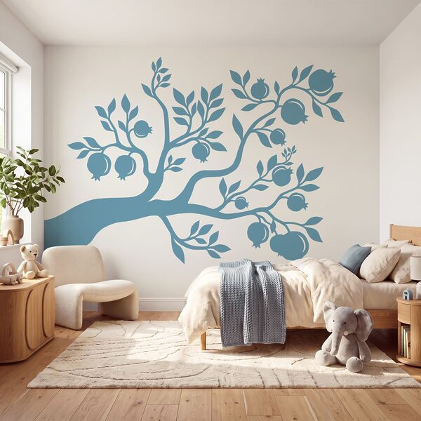 Albero blu con foglie e frutti