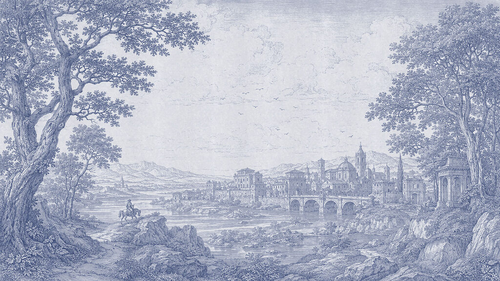 Drawing of a city and a river Drawing of a city and a river