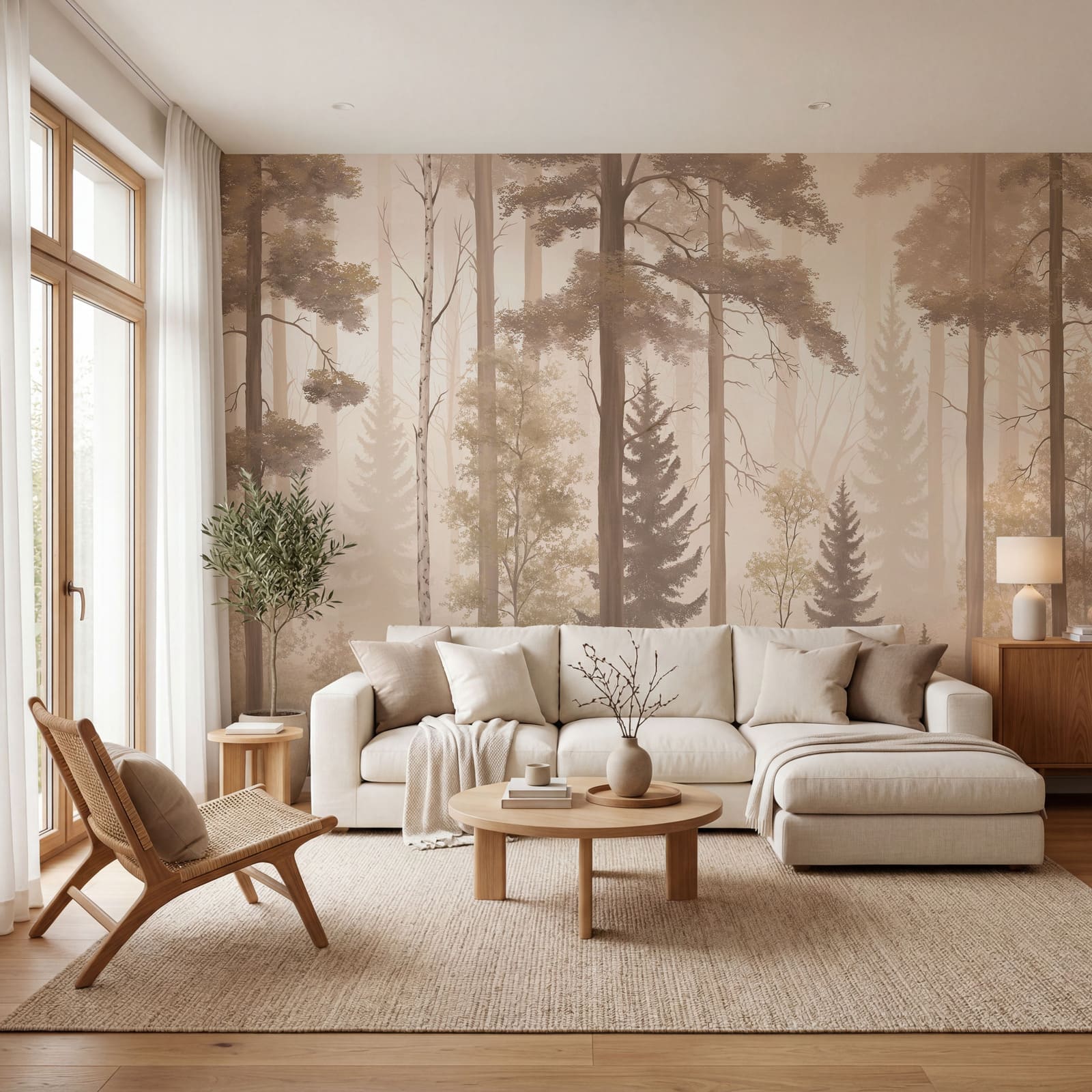 Foresta nebbiosa con alberi