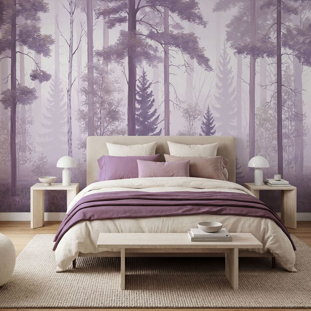 Wall mural Foggy forest with trees