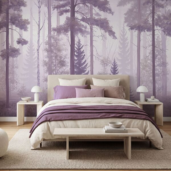 Wall mural Foggy forest with trees