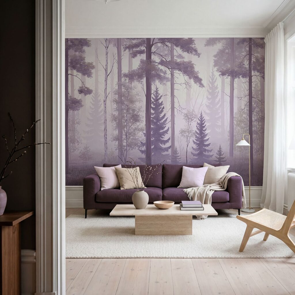 Wall mural Foggy forest with trees