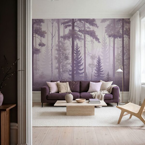 Wall mural Foggy forest with trees
