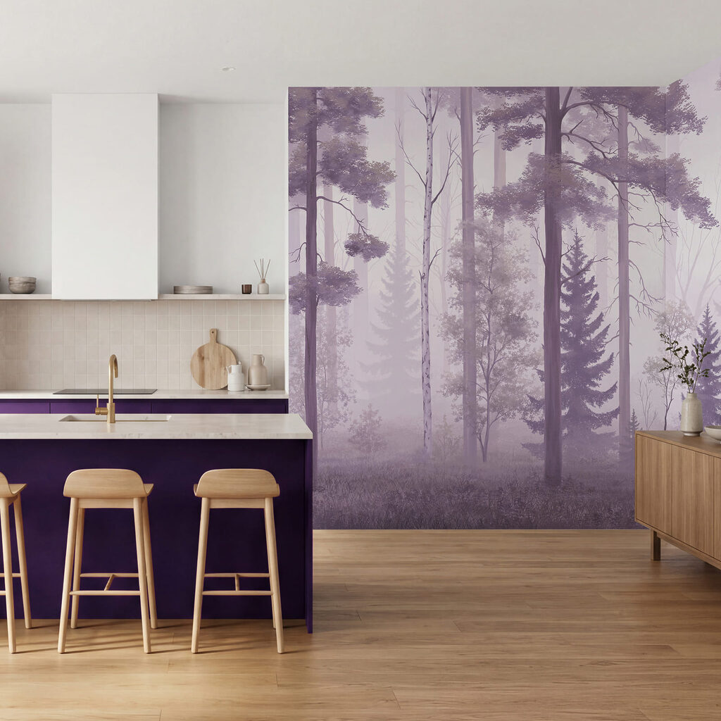 Wall mural Foggy forest with trees