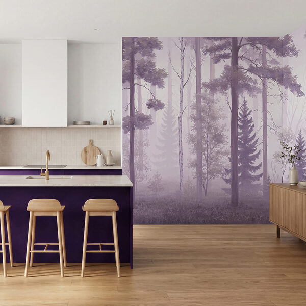 Wall mural Foggy forest with trees