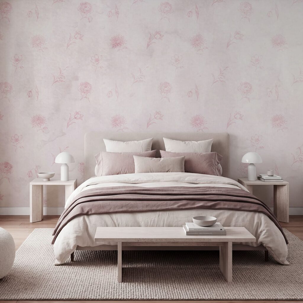 Motivo floreale rosa su sfondo bianco