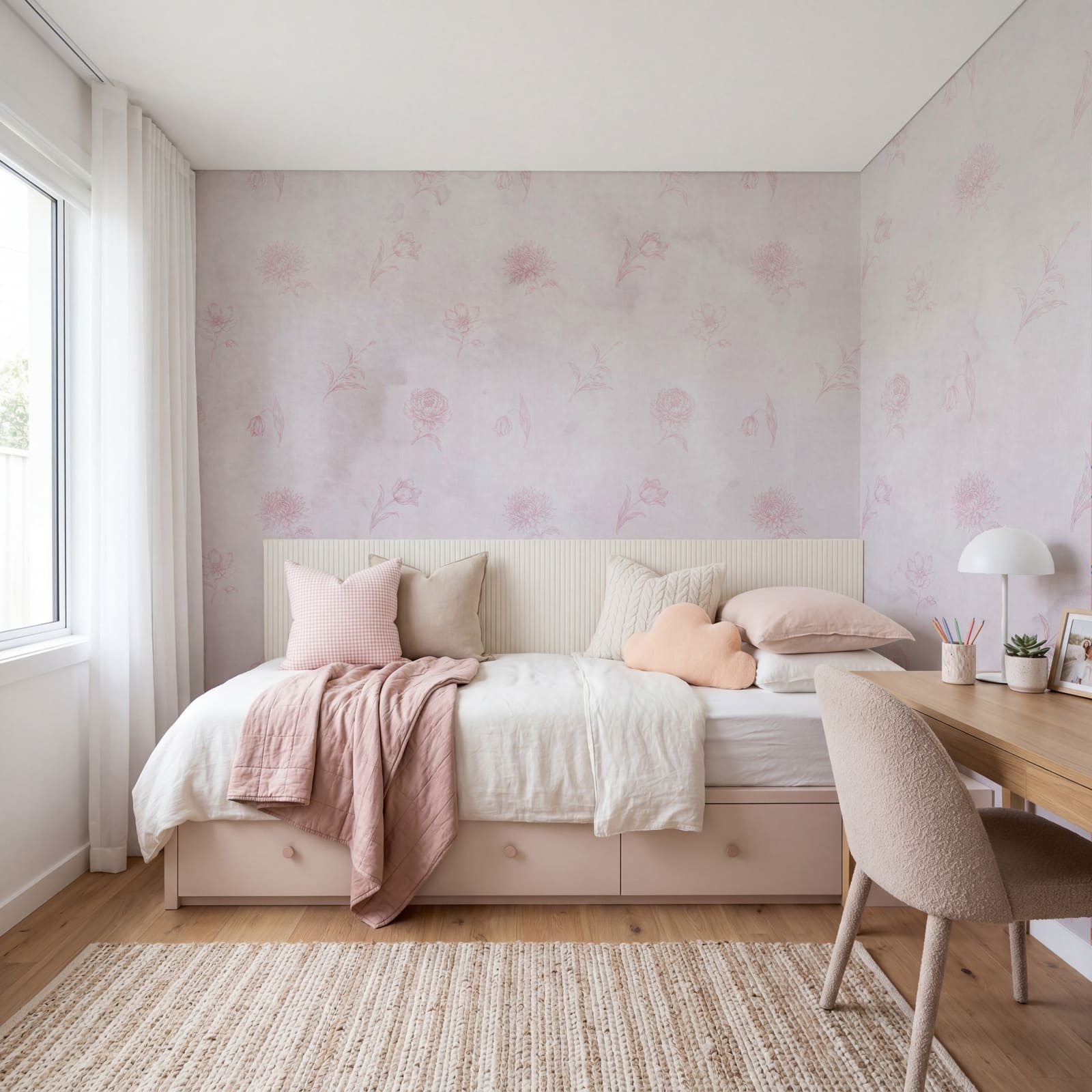 Motivo floreale rosa su sfondo bianco
