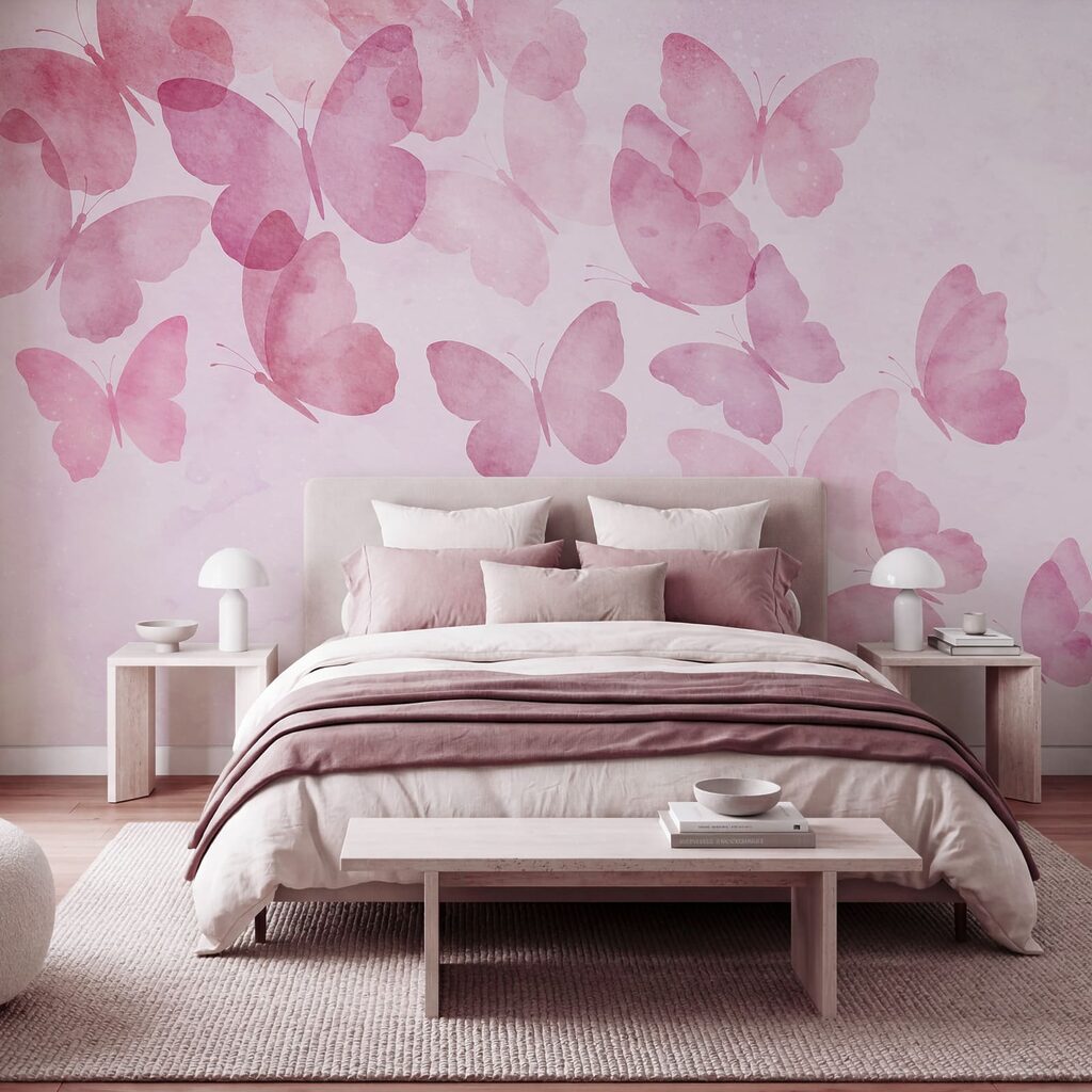 Gruppo di farfalle su sfondo rosa