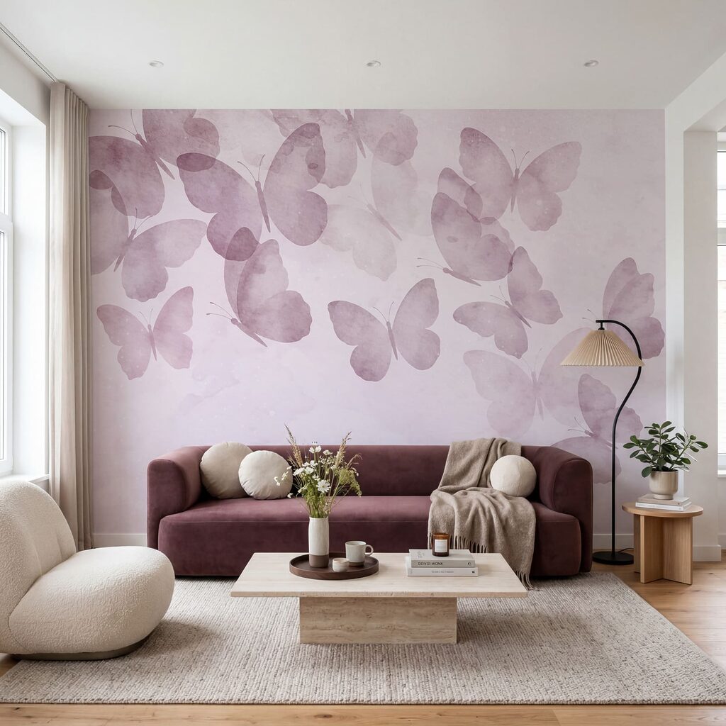 Gruppo di farfalle su sfondo rosa