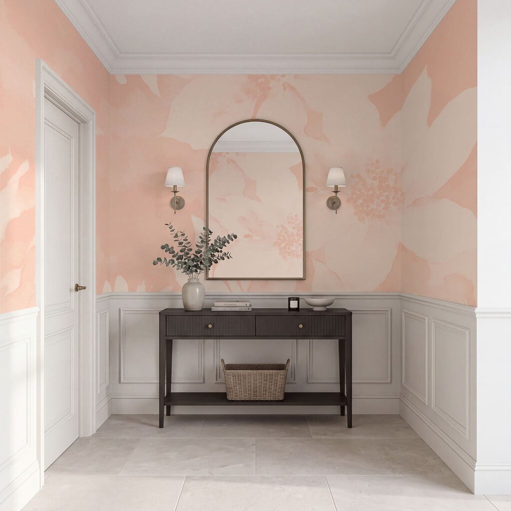 Fiori bianchi su sfondo rosa
