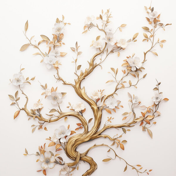 Tree with white flowers and leaves