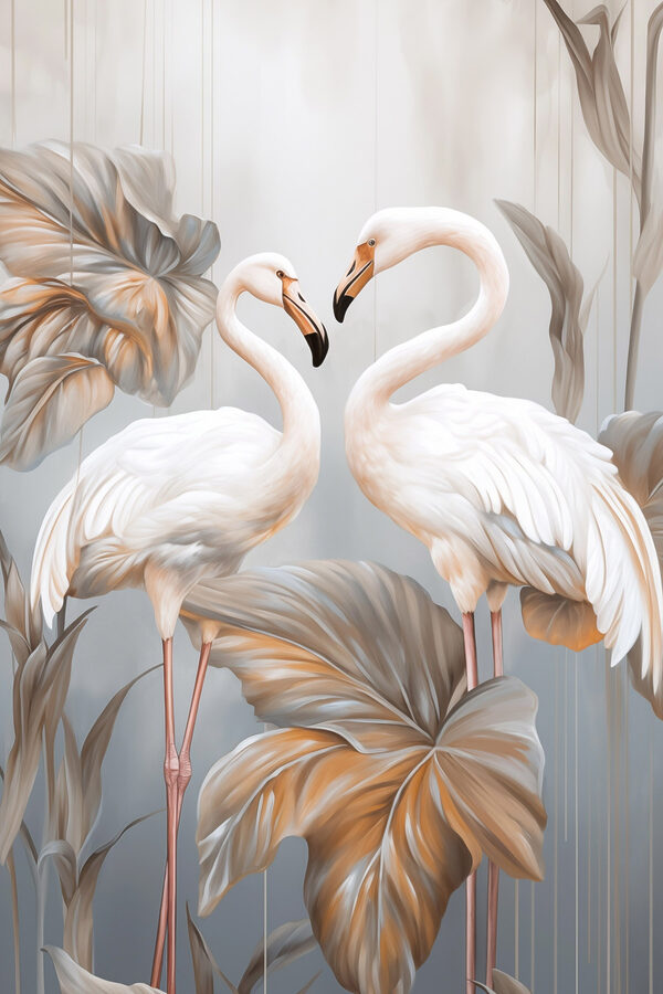 Two white birds standing on a plant Two white birds standing on a plant