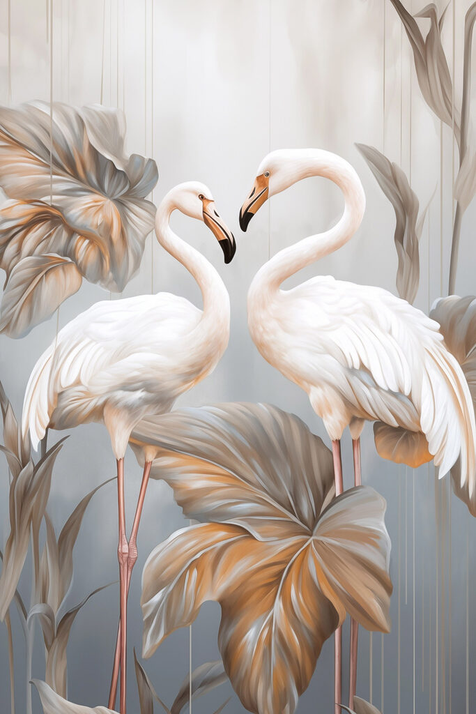 Two white birds standing on a plant Two white birds standing on a plant