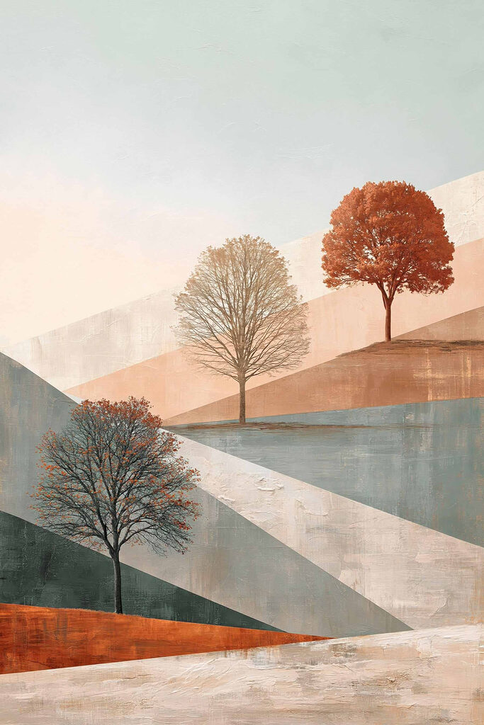 Painting of trees on a hill Painting of trees on a hill