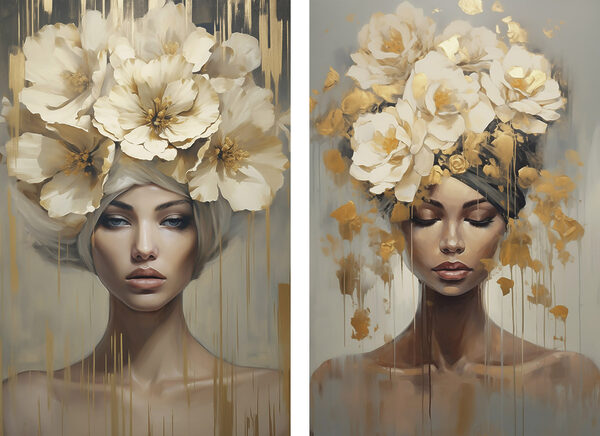 Painting of a woman with flowers on her head Painting of a woman with flowers on her head