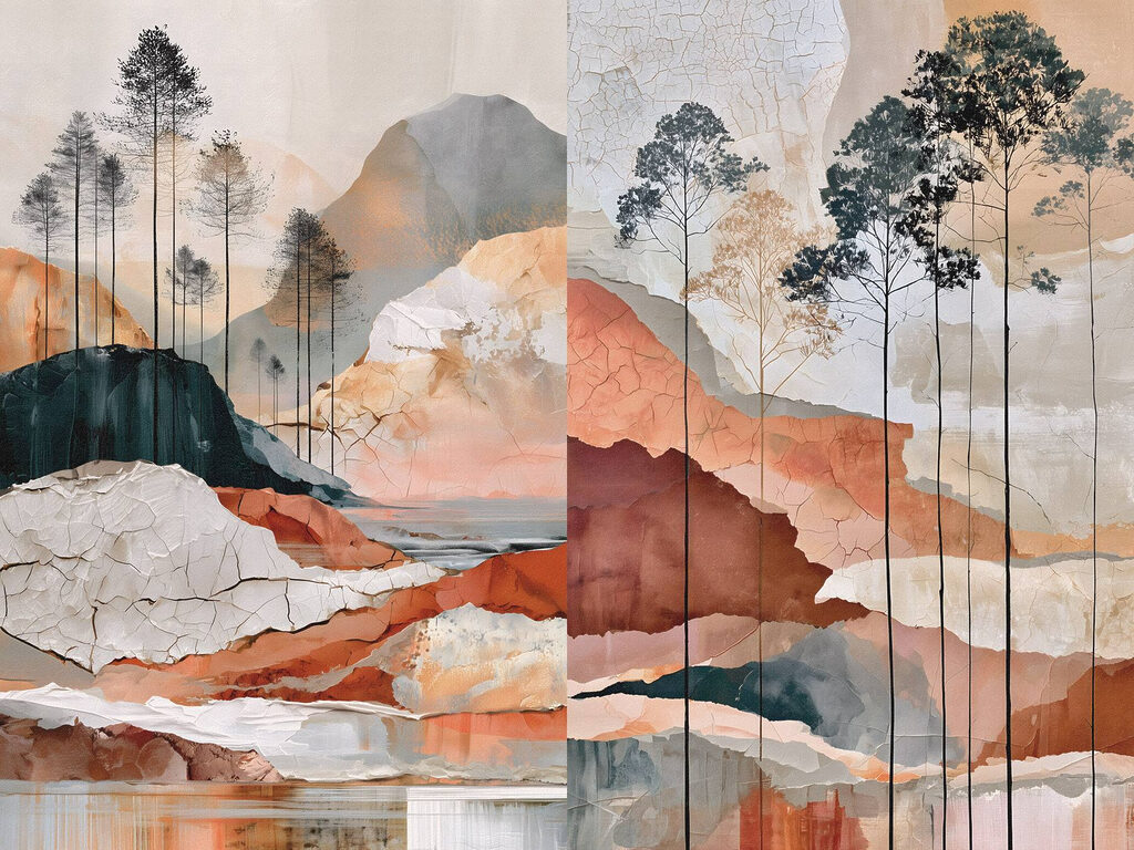 Painting of a landscape with trees and water Painting of a landscape with trees and water