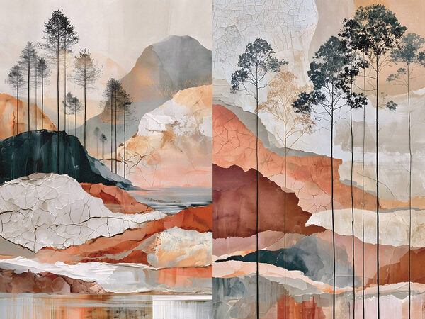 Painting of a landscape with trees and water Painting of a landscape with trees and water