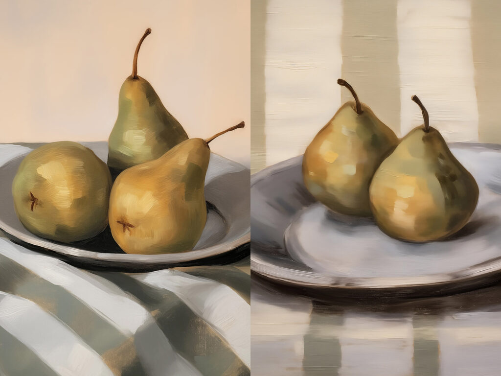Comparison of a couple of pears on a plate